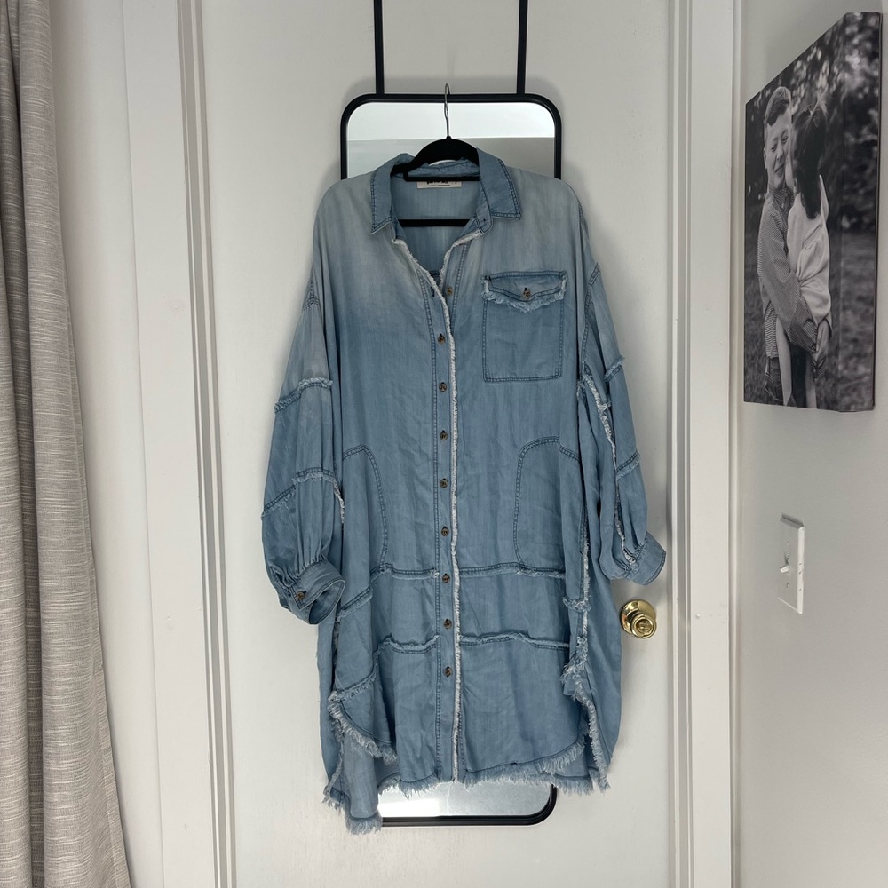 Three Bird Nest Blue Bishop Sleeve Dress